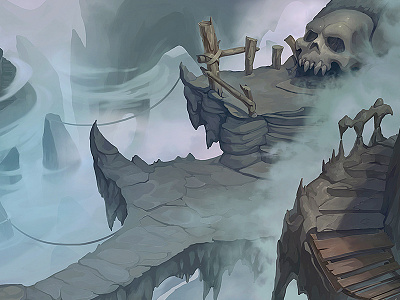 Foggy Valley background dark environment fantasy fog game illustration level rocks scary skull