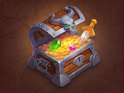 Treasure Chest Icon art chest coins design fantasy game gem icon illustration skull sword treasure