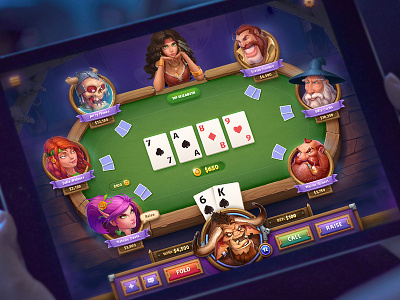 Poker Game Concept avatars cards characters dwarf elf game poker skeleton table villain warrior