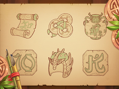 Slot Symbol Sketches chinese coins concept game helmet ios object scroll slot symbol theme. vase