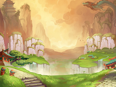 Game Background background chinese concept dragon environment game ios mountains slot theme.