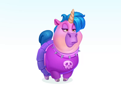 Pink Unicorn Character animal animation art bully character collar creature design food game gameart illustration motion pink pizza punk rainbow slot unicorn vomit