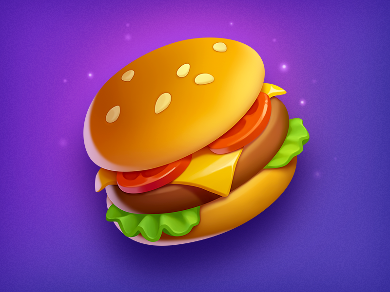 Burger art asset burger cheeseburger fast food food game game icon hamburger icon illustration object slot symbol
