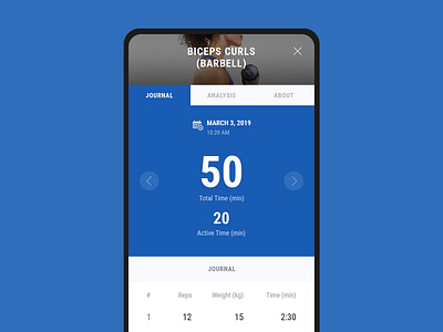 Workout Routine App - Journal Screen