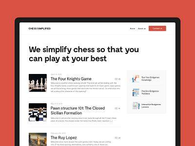 Chess Simplified Blog - Main Web page article blog blog design chess redesign web page website