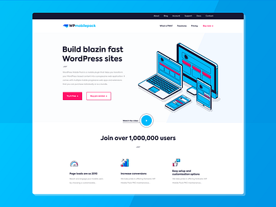 Homepage WPmobilepack blue branding design desktop homepage icons illustration logo pink redesign ui uiux ux vector webdesign