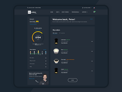 Dashboard In-Sider darkmode account app app design chart dashboard dashboard ui data illustration interface landing minimal platform points profile statics stats ui ux