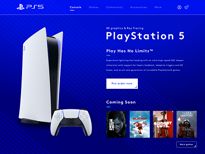 PlayStation 5 blue branding console design desktop gaming playstation5 product ps5 redesign ui ui ux ux vector webdesign