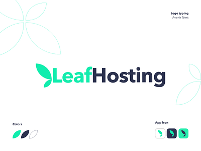 LeafHosting logo app branding butterfly design desktop flat green hosting icon leaf minimal nature typography vector web