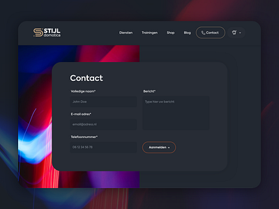 Contact page Domotics colorful contact darkmode design desktop gold orange ui ui ux ux vector webdesign