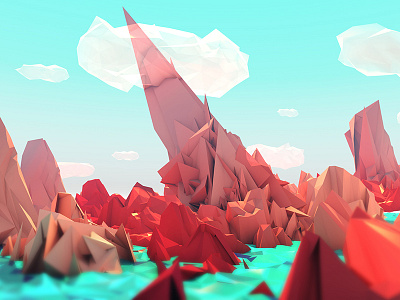 Red Mountains 3d ambient occlusion cinema4d cloud global illumintation low poly mountain polygon rendering