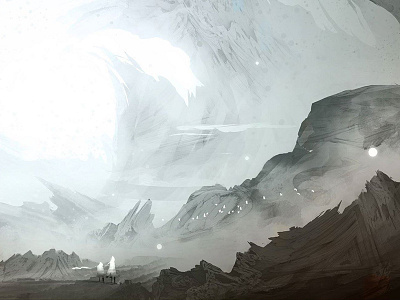 White Game 2d bird character concept art glow grey illustration mandelbulb mountain painting photoshop white