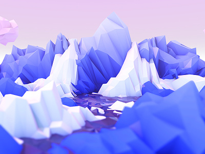 Fluffy Low Poly Mountains 3d ambient occlusion blue cinema4d cloud gradient low poly minimalistic mountain nature pastel white