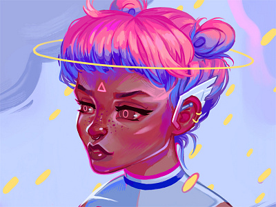 Space Girl 2d blue character character design colorful digital illustration painting pink space