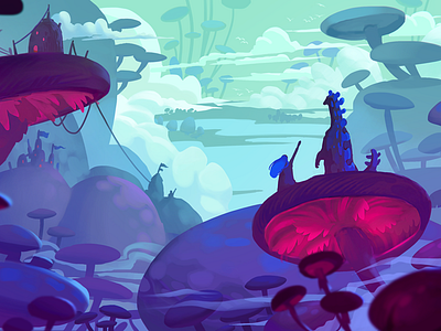 Concept Art 2d art design digital environment game illustration landscape mushroom neon painting photoshop
