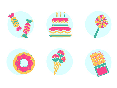 Delicious and sweet icons adobe illustrator birthday cake candy chocolate design donut food ice cream icon illustration sweets vector