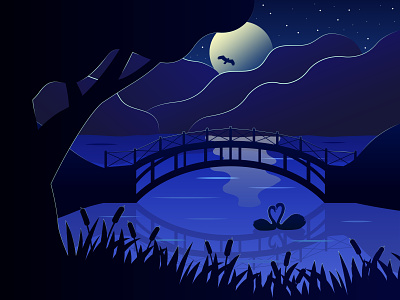 Night landscape adobe illustrator design graphic design illustration lake landscape night vector