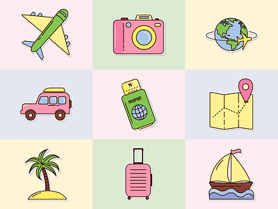 Travel stickers adobe illustrator cartoon design graphic design icon illustration logo set sticker symbol travel vector