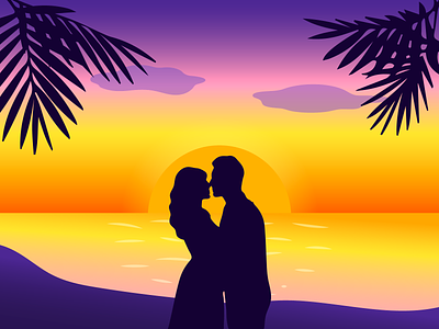 Romantic sunset adobe illustrator beach couple design graphic design illustration love lovers romantic sunset vector