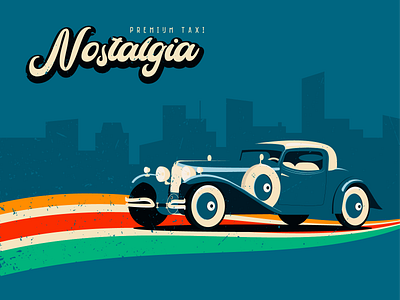 Business card design for taxi service. Retro car