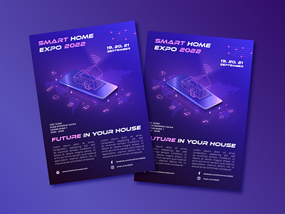 Flyer design with isometric illustration for Smart Home Expo