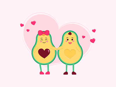 Illustration of avocado couple in love adobe illustrator art avocado couple in love design graphic design illustration love lovers romantic valentines card valentines day vector