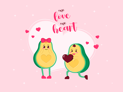 Valentine's day illustration of an avocado couple in love adobe illustrator art avocado couple couple in love design graphic design heart illustration love romantic valentines day valentines day card vector
