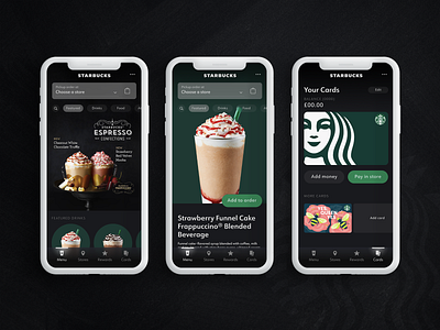 Starbucks | App Concept app coffee concept dark figma green iphone order starbucks ui ui ux ux