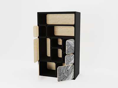 Prototype Cabinet with illustrations v.2 3d abstract art blender cg design model modeling wood