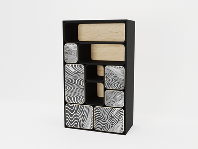 Prototype Cabinet with illustrations v.1 art wood blender render 3d