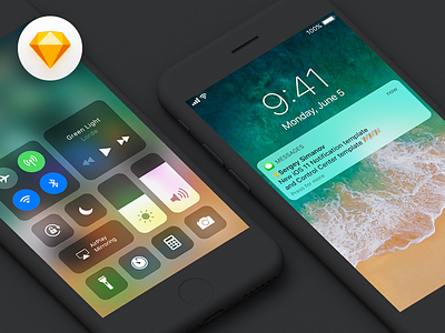 iOS11 Notification & ControlCenter template for iPhone7 freebie gui ios11 iphone7 kit lock screen new notification sketch template