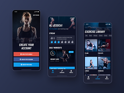 30 Day Fitness Challenge App Redesign. Main screens