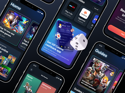 Slot Guides. Mobile app design animation app articles blog buttons cards casino dark design feed home ios news onboarding screen typography ui ui kit ux