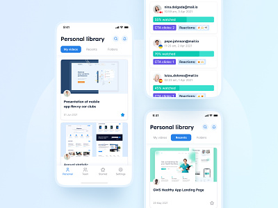 ClipFlip Mobile App. Video library and statistics animation app blue branding dashboard design library player screen shadows statistics typography ui ux video