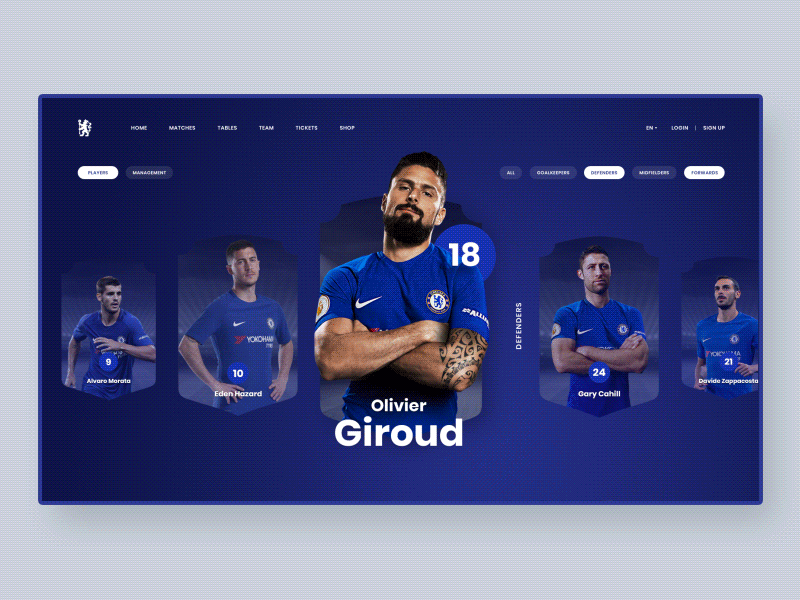 Chelsea FC. UI redesign & animation concept 3d animaiton design interaction interaction design motion screen sport typography ui ux