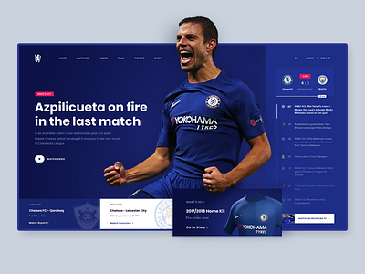 Chelsea FC. UI redesign concept blue design football interaction design news news feed screen sport typography ui ux