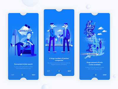 Kaola. App onboarding with illustrations app blue booking design icon illustration invite ios iphone x screen tickets train typography ui ux