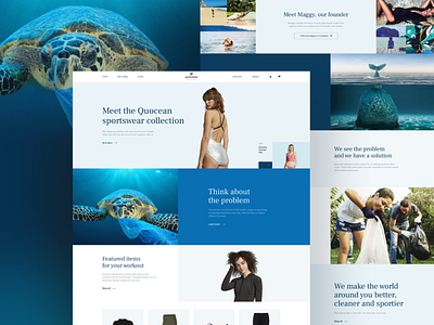 Quocean. Eco-friendly sportswear website. V2 animals blue design ecological ecommence ecommerce design ecommerce shop fashion fashion brand invite screen shadow shopping sportswear typography ui ux website website design