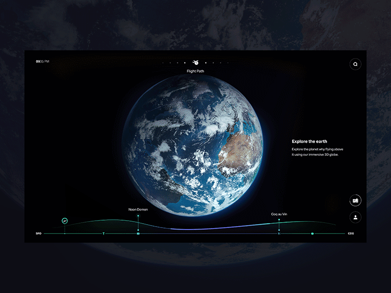 Flight Path — Discovery browsing clouds earth flight geo journey path travel ui ux weather
