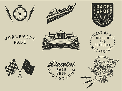 Domini Prototypes-Identity badge graphic design identity illustration lettering line art motorsports racing typography