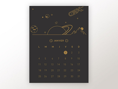 Space Calendar calendar comet icon illustration line planet print space