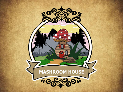 mashroom house hand -drawn vintage logo