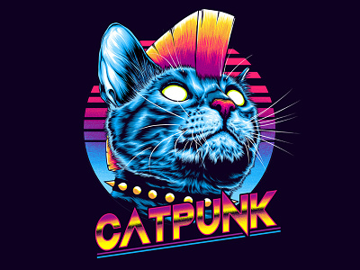Catpunk 80s art artwork cat digitalart drawing graphicart illustration logo newwave retro vector