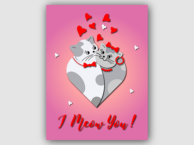 Valentine's Day Greeting Card Pink animals card carddesign cats celebrating design february 14 greetingdesign greetingscard heart illustration kiss love meow messages pink typography valentine valentinesday vector