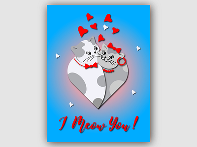 Valentine's Day Greeting Card Light Blue animals card carddesign cats celebrating design february 14 gift greetingcard heart illustration kiss lightblue love meow special typography valentine valentinesday vector