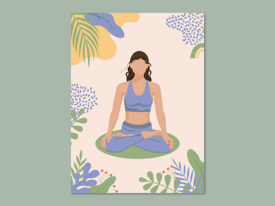 Poster in Faceless Style, Woman Meditating, Yoga Concept concept faceless flat happy healthy illustration leaves lotus meditating meditation mental poster psychology relax therapy tropical vector woman yoga zen