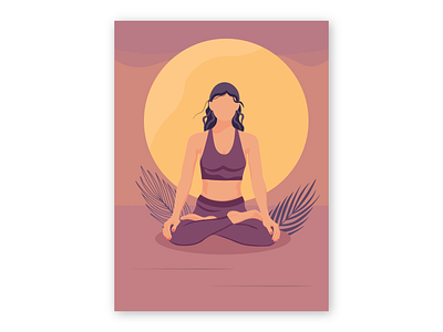 Poster Young Woman Meditating, Yoga Concept, Faceless Style concept faceless female flat flyer harmony illustration leaves lotus meditating nirvana poster relax spirittual sun tropical vector violet woman yoga
