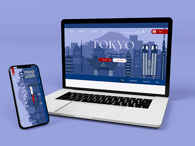 Blue Silhouette of Tokyo City Flat Illustration for Your Website