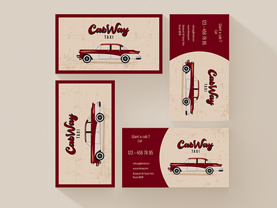 Business Card Templates Cab Taxi in Vintage Retro Grange Style