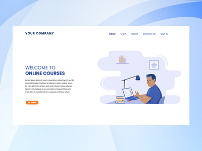 Landing Page Template Training Learning Online at Home for Web banners blue books character coaching elearning flat vector flyer home home studing landing page learning online online education pc computer student teachers training online tutorials web courses website